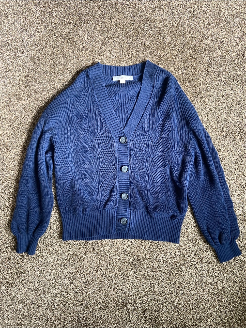 LOFT Navy Textured Knit Button-Up Cardigan XL